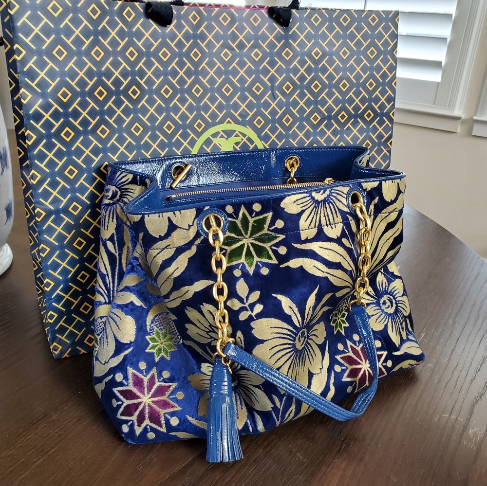 Tory Burch Velvet Floral Fleming Tote Bag